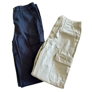 Zara 2 Pairs Womens Cotton Cargo Pants Navy + Beige Size 8 Wide Leg